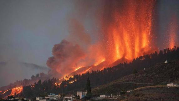 Lava spews from the volcano on Sunday night.